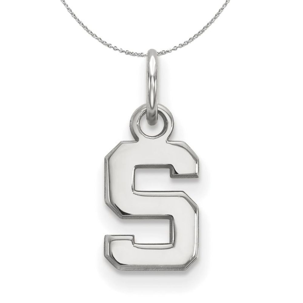 Sterling Silver Michigan State XS (Tiny) Initial S Necklace, 18 Inch